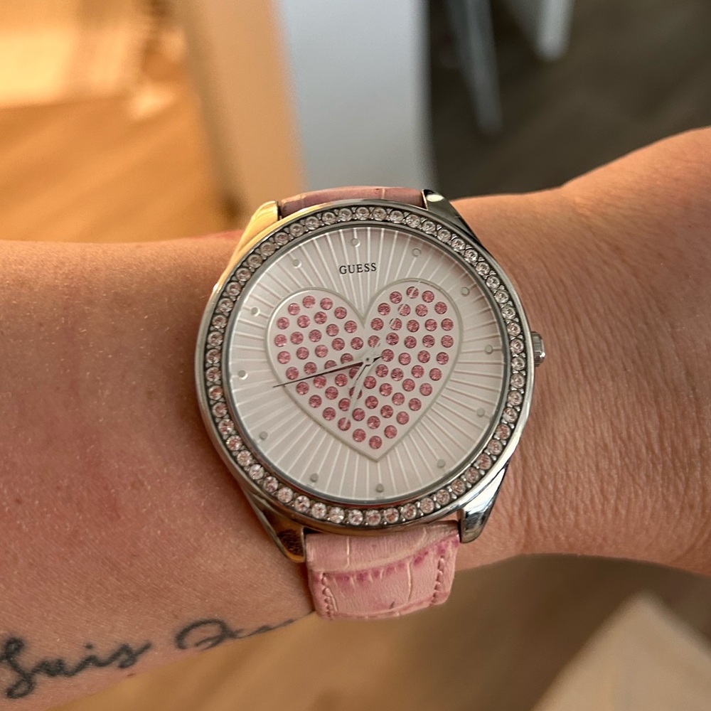 Pink Heart Rhinestone Guess Watch - Picture 6 of 7
